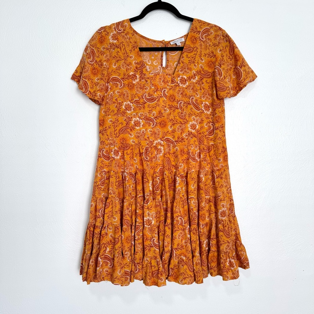 Patrons Of Peace Dress Women’s XS Orange Paisley‎ Floral Print Mini Boho Chic